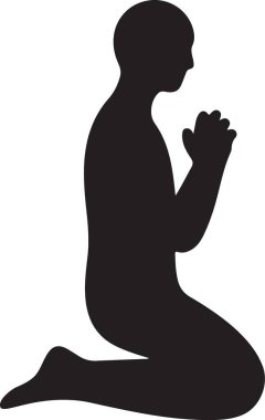 Diz çöküp dua eden bir adamın güçlü silueti.