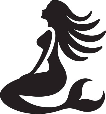 Zarif Siyah Siluet Denizkızı Çizimi Tasarımı