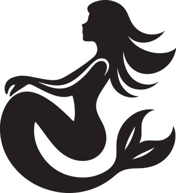 Zarif Siyah Siluet Denizkızı Çizimi Tasarımı