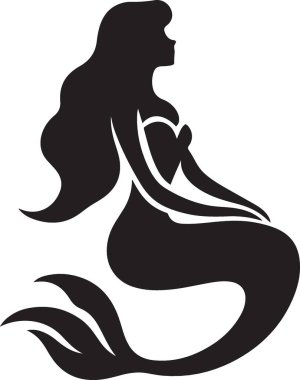 Zarif Siyah Siluet Denizkızı Çizimi Tasarımı