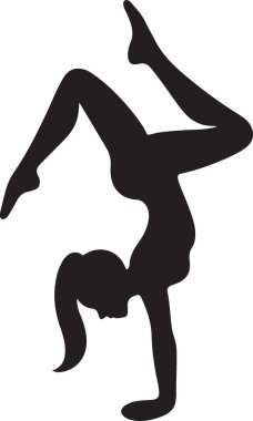 Yogadaki kızın vektör silueti beyaz arka planda izole edilmiş poz veriyor