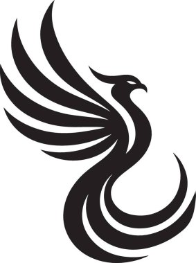 Görkemli Siyah Siluet Anka Kuşu Çizim Vektörü Grafik Tasarımı