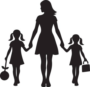 Arka planda kızı olan annenin vektör silueti.