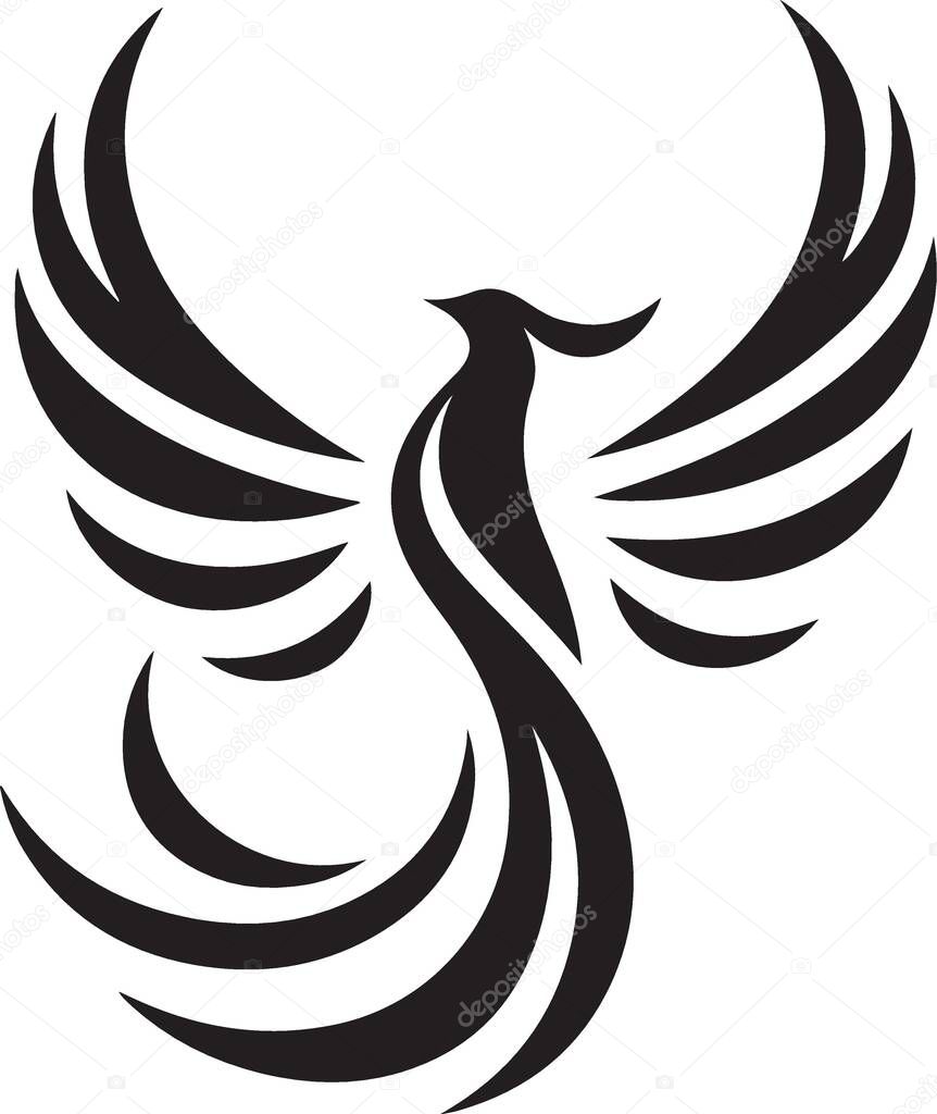 Majestic Black Silhouette Phoenix Bird Illustration Vector Graphic Design
