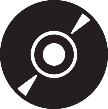 Dijital Ortam Projeleri için Parlak Siyah Siluet CD Disk Simgesi İllüstrasyonu