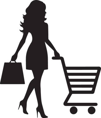 Alışveriş torbalı kadın silueti, vektör çizimi