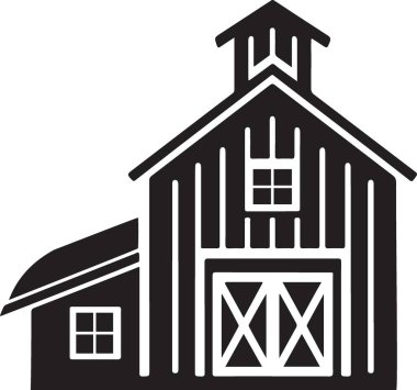 Ahşap Çitli Klasik Siyah Siluet Ahır Çizimi