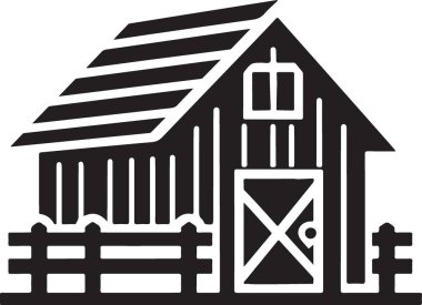 Ahşap Çitli Klasik Siyah Siluet Ahır Çizimi