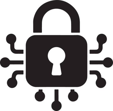 Ağ Koruması için Devre Silueti Simgesiyle Siber Güvenlik Asma Kilidi