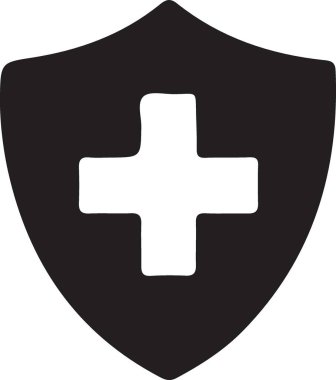 Tıbbi Kalkan vektör simgesi. Biçim düz sembol, siyah renk, yuvarlak açılar, beyaz arkaplan