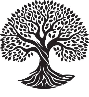 Yapraklı siyah ağaç silueti