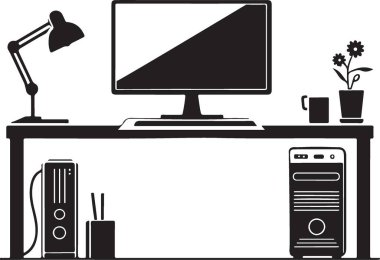 Gösterişli Siyah Siluet Masaüstü Bilgisayar Kurulumu ResimleriName