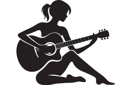 Beyaz arkaplanda gitar vektör çizimi olan kız