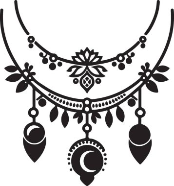 Zarif Siyah Siluet Kolye Çizim Tasarımı