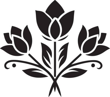 Zarif Siyah Siluet Lale Üçlüsü Çiçek İllüstrasyon Tasarımı