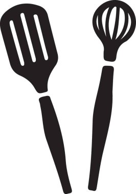 Gerekli Mutfak Utensilleri Siluet Set Bıçak ve Spatula İllüstrasyonu