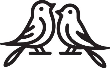 Zarif Siyah Siluet Kuşu Romantik Düğün İllüstrasyonu