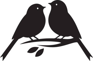 Güzel bir çift siyah siluet kuş Bir dalın üzerine tünemiş