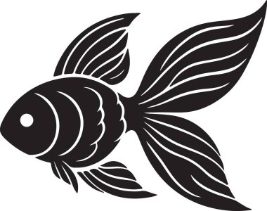 Zarif Siyah Siluet Balık Resimlendirme Vektörü Grafiksel