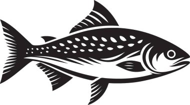 Zarif Siyah Siluet Balık Resimlendirme Vektörü Grafiksel