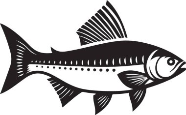 Zarif Siyah Siluet Balık Resimlendirme Vektörü Grafiksel