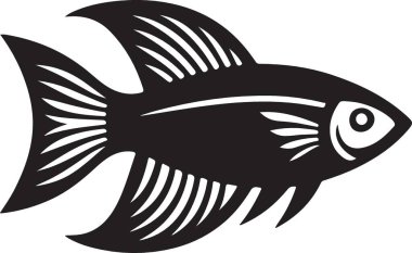 Zarif Siyah Siluet Balık Resimlendirme Vektörü Grafiksel