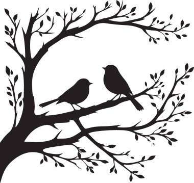 ağaç ve kuşun vektör illüstrasyonu