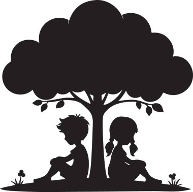 Ağacın Altında Bir Sırrı Paylaşan İki Çocuğun Sevimli Silueti