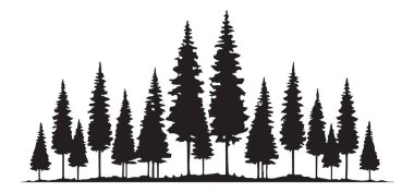 Yeşillik bir çam ağacı ormanının siluetini tasvir eden vektör sanat tasarımı elementi. Doğal temalı tasarımlar ve sanatsal projeler için ideal.