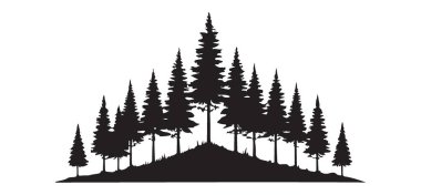 Tepenin tepesinde çam ağacı silueti olan basit bir vektör grafiği. Doğal temalı tasarımlar, simgeler veya grafik elementler için ideal.