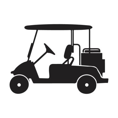 Basit bir golf arabası silueti. Golf, boş zaman aktiviteleri ve golf sahasında ulaşımı temsil etmek için mükemmel. Tasarım projeleri için harika bir ekleme.