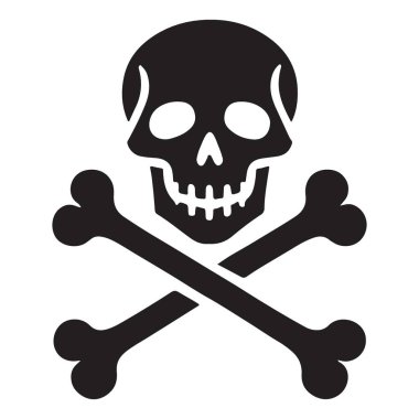 Klasik bir kafatası ve çapraz kemikli siluet vektörü. Uyarı işaretleri, korsan teması ya da gotik tasarımlar için mükemmel. Bu ikonik resim anında tanınabilir..