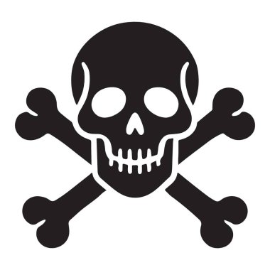 Klasik bir siyah siluet kafatası ve çapraz kemik vektör çizimi, genellikle tehlike, zehir veya korsanlar için bir uyarı sembolü olarak kullanılır. Yüksek çözünürlüklü, çeşitli tasarım projeleri için uygun.