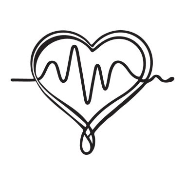 Kalp atışı çizgisi olan bir kalbin aralıksız çizgisi sanat silueti vektör çizimi. Tıbbi tasarımlar, aşk temaları ya da minimalist sanat projeleri için mükemmel..