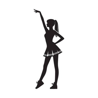 Kaldırılmış elli bir ponpon kızın siluet çizimi, spor takımları için mükemmel, okul ruhu tasarımları, ya da dinamik görsel içerik yaratmak. Yüksek kaliteli vektör grafiği.