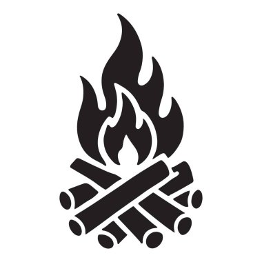 Kamp temalı tasarımlar, açık hava macera grafikleri ve doğa ile ilgili projeler için ideal siyah kamp ateşi silueti çizimi. Görsellerine sıcaklığı ekle.