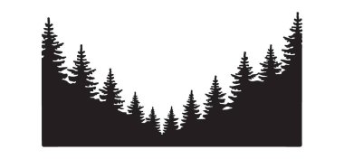 Kozalaklı ağaçlar içeren vektör siluet tasarımı, doğa, açık hava veya orman temalı tasarımlar ve çizimler için mükemmel arka plan sanatı.