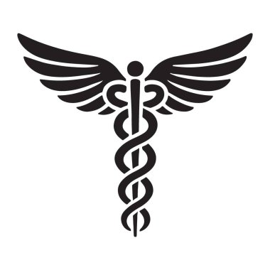 Caduceus tıbbi sembolü, sağlık ve iyileşmeyi temsil eden bir vektör çizimi. Doktorlar, hastaneler veya sağlık hizmetleriyle ilgili her şey için klasik bir sembol..