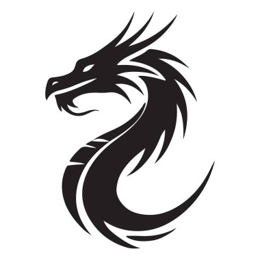 Güçlü bir siyah siluet ejderha çizimi, gücü, bilgeliği ve efsanevi yaratıkları simgeliyor. Fantezi projeleri, oyun ya da tasarımın güçlü bir görsel öğeye ihtiyacı var..