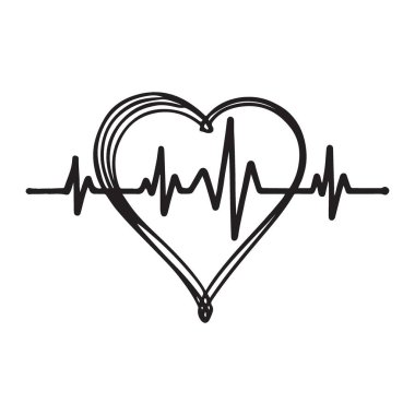 Kalp atışı grafiğiyle kalp şeklini birleştiren stilize bir vektör çizimi. Bu, tasarım projeleri için mükemmel sağlık, canlılık ve tıbbi kavramları sembolize eder..