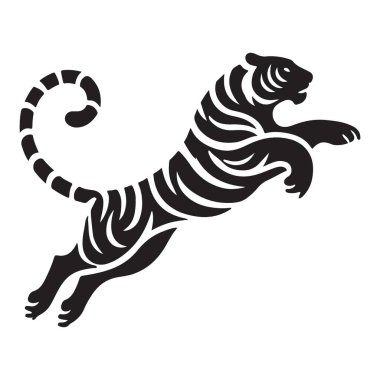 Sıçrayan kaplanın dinamik bir temsili. Bu siluet görüntü grafik tasarım, logolar veya eğitim materyalleri için mükemmeldir. Bir vahşi yaşam elementi eklemek için şimdi indirin.