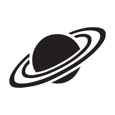 Siyah detaylı vektör silueti Satürn gezegeninin belirgin halkalarını gösteriyor. Astronomi eğitim materyalleri, uzay keşfi projeleri ve bilim kurgu tasarımları için ideal.