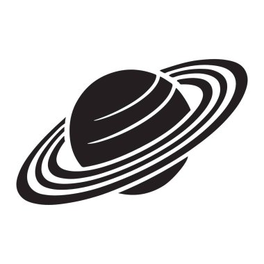 Satürn 'ün siyah silüetinde çoklu halka sistemini vurgulayan detaylı bir çizimi. Gezegen temaları isteyen astronomi projeleri veya grafik tasarımları için uygundur.