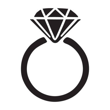 Elmas bir yüzüğün siyah bir silüeti. Bağlanmayı, evliliği, aşkı ve tasarımları ve grafikleri sembolize etmek için mükemmel.