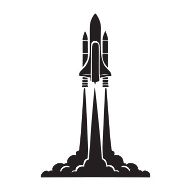 Bir uzay mekiğinin fırlatılışının büyüleyici bir silüeti. Bu vektör resmi bilim, teknoloji ve uzay keşfi temaları için idealdir..