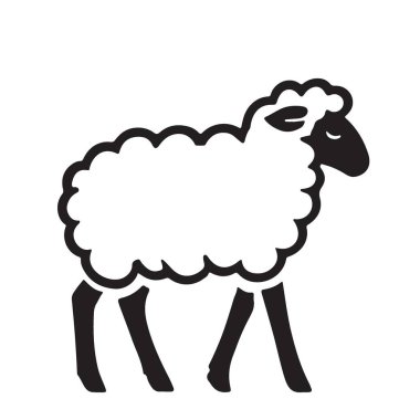Ayakta duran bir koyunu gösteren vektör silueti. Bu grafik çiftlikle ilgili tasarımlar, çocuk çizimleri ve daha fazlası için mükemmel..