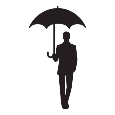 Bir şemsiye silueti tutan ayakta duran iş adamının temsili tasarımı. İş ve minimalist temalar için ideal.