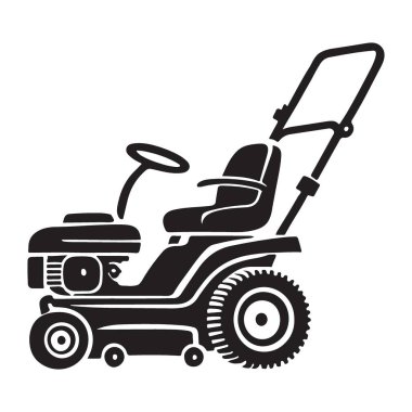 Çim biçme makinesinin detaylı bir silüeti. Bahçıvanlık, peyzaj ya da dış malzemeler için ideal proje.