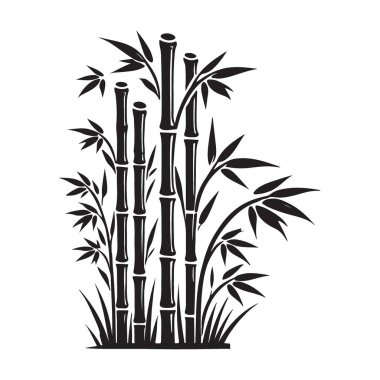 Yapraklı bambu saplarının çarpıcı bir temsili vektör çizimi, doğa temalı tasarımlar için ideal bir siluet grafik element. Çeşitli yaratıcı kullanımlar için yüksek kaliteli resim.