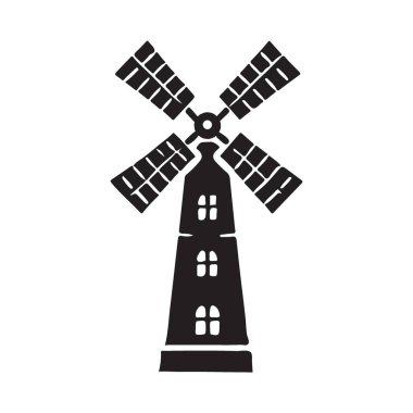 Sürdürülebilir enerjiyi, yenilenebilir kaynakları ve çevresel bilinci sembolize eden bir yel değirmeninin silüet vektör çizimi. Yeşil girişimleri ve çevre dostu uygulamaları temsil etmek için mükemmel..